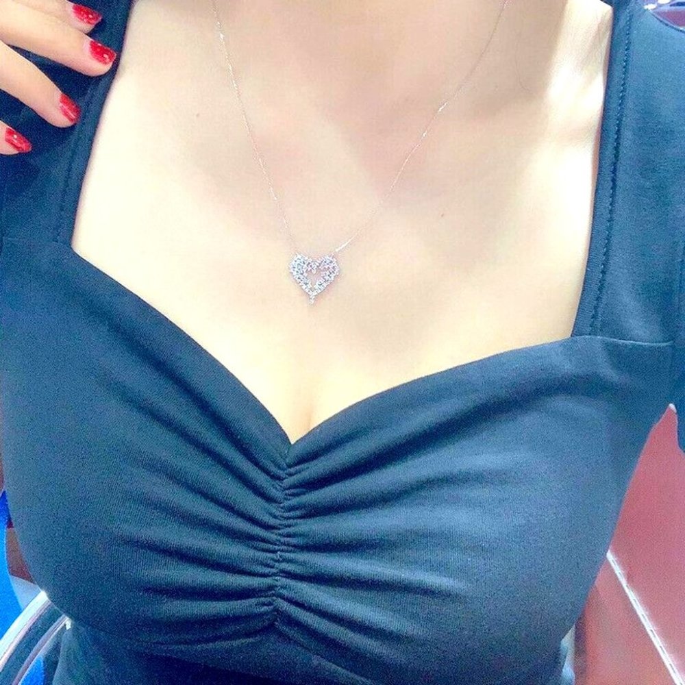 New Stunning 925 Silver Diamond Lace Heart Necklace - Picture 2 of 5